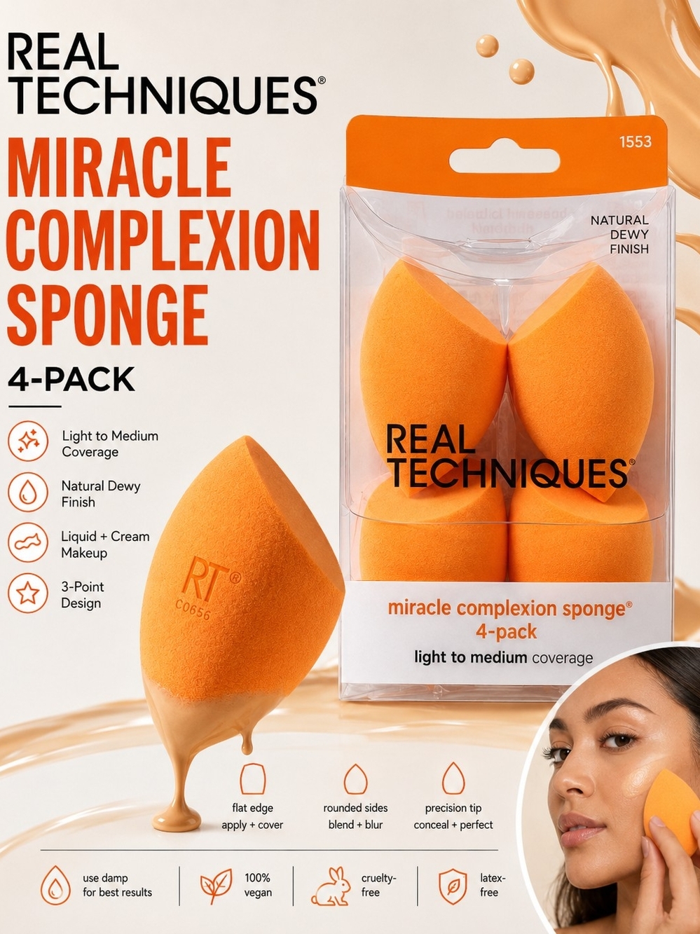 Real Techniques Miracle Complexion Makeup Blending Sponges – 4 Pack